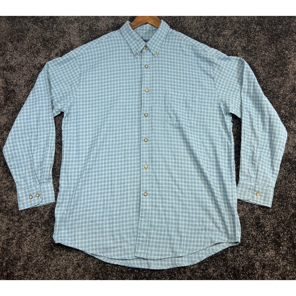 Vintage Towncraft Mens Plaid Button Down Shirt Long Sleeve L Cotton Blend *Stain